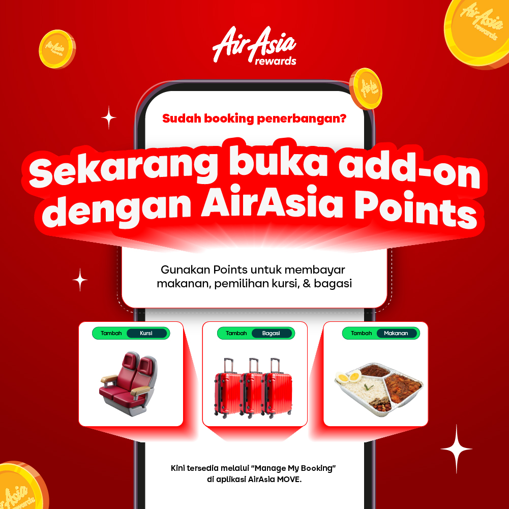 Gunakan Points untuk membayar makanan, pemilihan kursi & bagasi