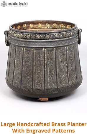 Large Handcrafted Brass Planter with Engraved Patterns 