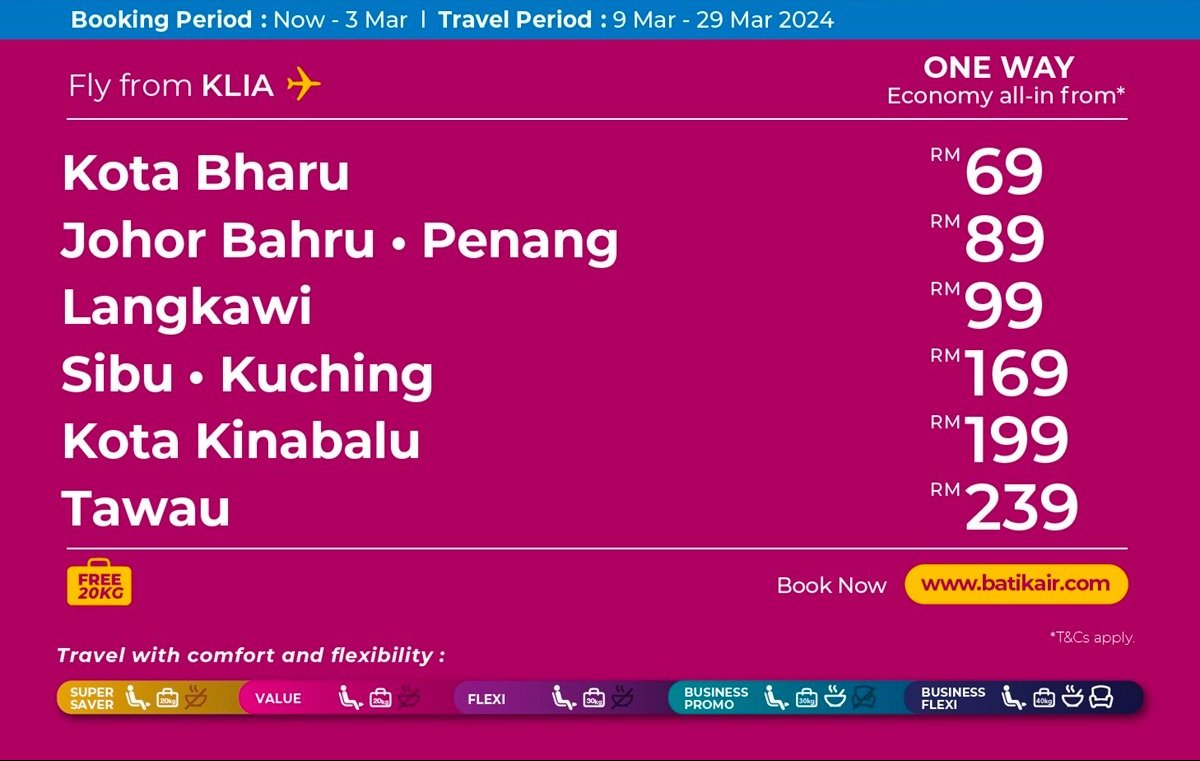 Flight starting from RM69