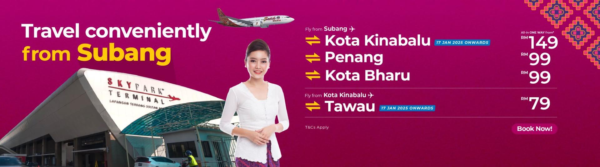 Fly to/from Subang Airport