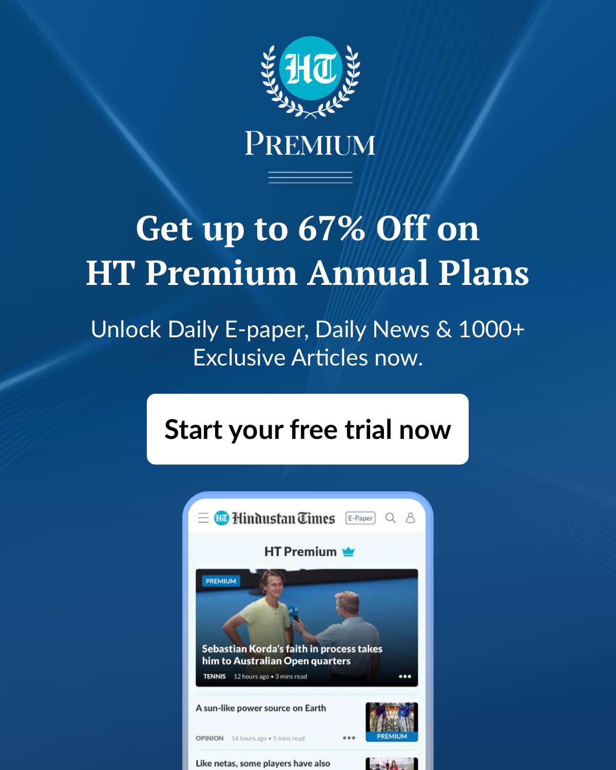Dear Reader, Enjoy 60% discount on HT E-paper & Premium Content. Enjoy News with Ad-Lite experience.Grab the offer now.