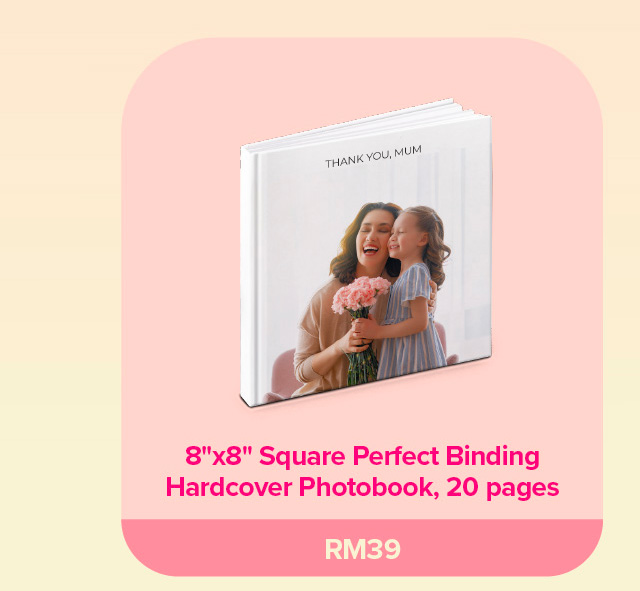 8''x8'' Square Perfect Binding HardCover Photobook, 20 pages