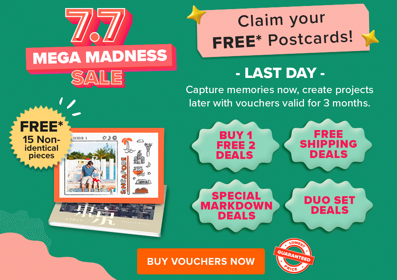 7.7 Mega Madness Sale. Claim your free Postcards.