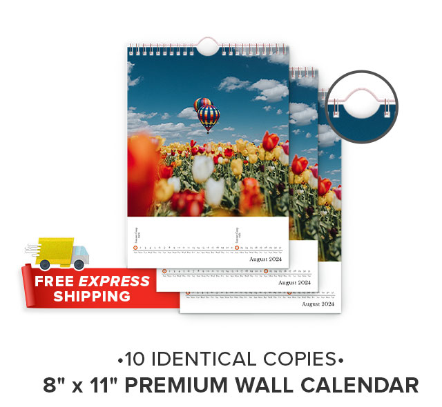 8'' x 11'' PREMIUM WALL CALENDAR + FREE EXPRESS SHIPPING