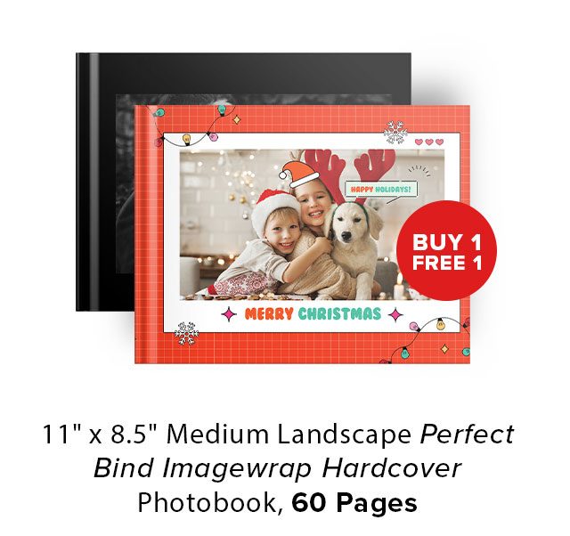 11'' x 8.5'' Medium Landscape Perfect Bind Imagewrap Hardcover Photobook, 60 Pages
