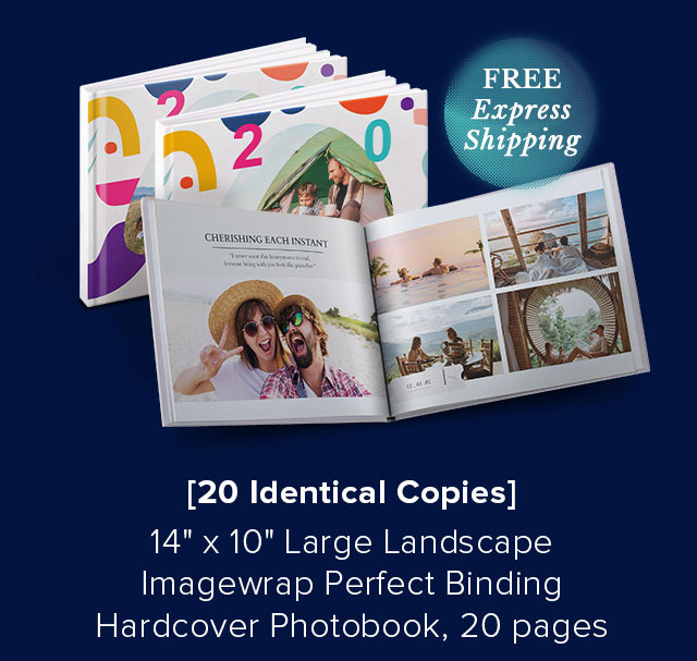14'' x 10'' Large Landscape Imagewrap Perfect Binding Hardcover Photobook, 20 pages + Free Express Shipping