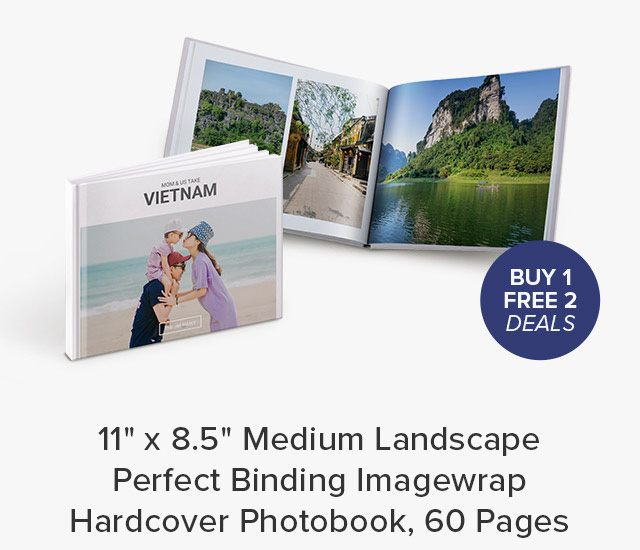 11'' x 8.5'' Medium Landscape Perfect Binding Imagewrap Hardcover Photobook, 60 Pages