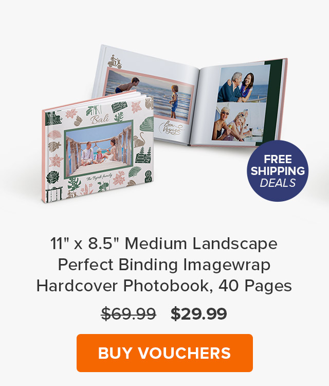 11'' x 8.5'' Medium Landscape Perfect Binding Imagewrap Hardcover Photobook, 40 Pages