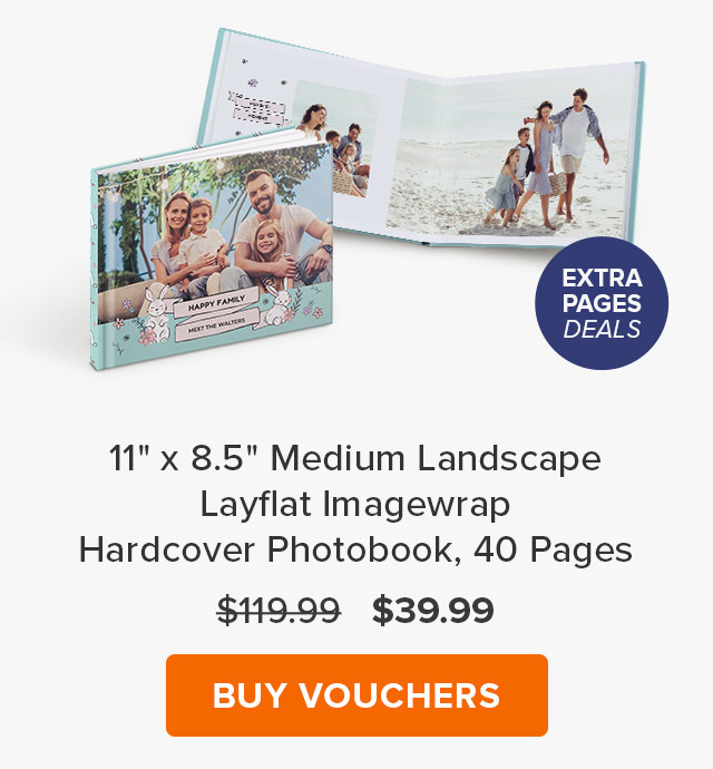 11'' x 8.5'' Medium Landscape Layflat Imagewrap Hardcover Photobook, 40 Pages