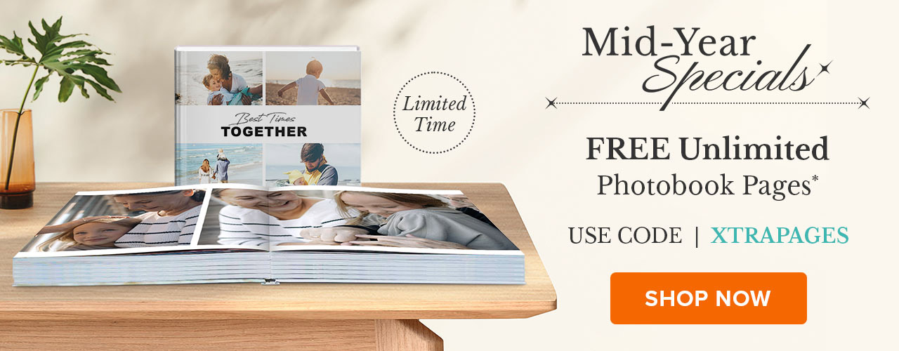 Limited Time Mid-Year Offer. Free unlimited photobook pages.